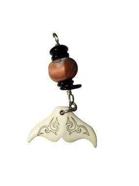 Handcrafted Cream & Brown Whale Bone Maori Tail Pendant Charm .925